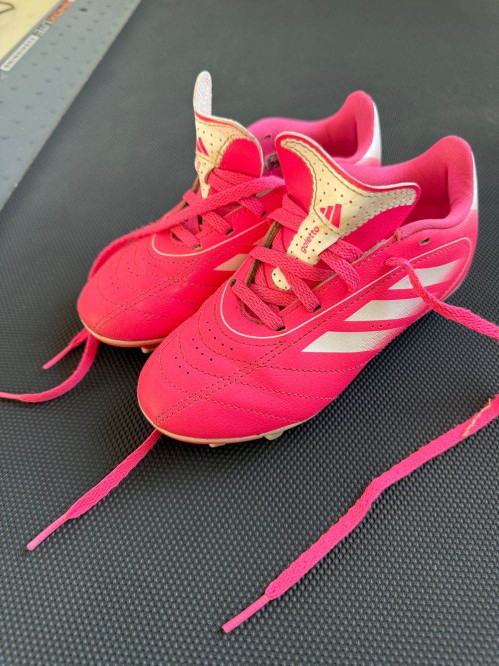 adidas Kids Hot Pink Soccer Cleats with White Stripes
